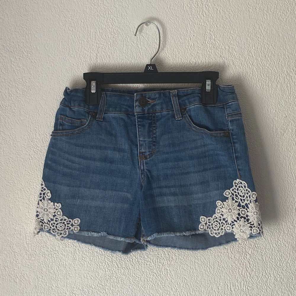 5/$25 Girls' Jean Shorts with White Lace Size L